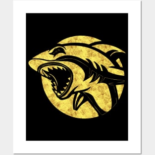 Hungry Angry Shark Black and Yellow Sketch gift idea for marine biologists Posters and Art